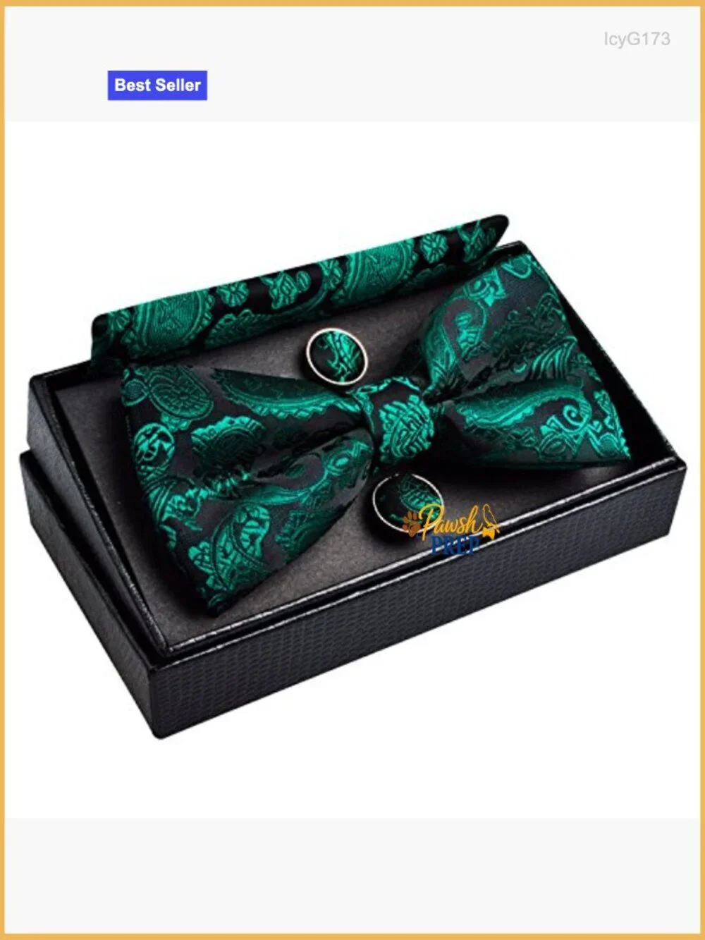 Men's Paisley Bow Tie Set with Pocket Square and Cufflinks